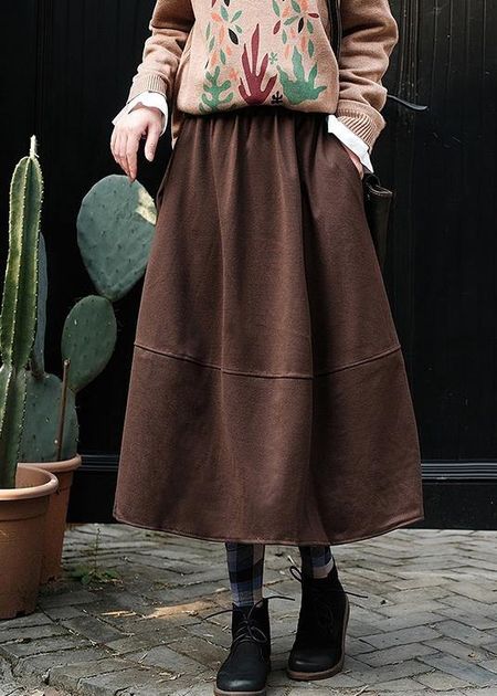 French Elastic Waist Patchwork Spring Dresses Runway Chocolate Robe Skirt