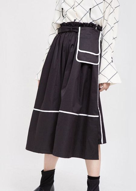 Plus Size Black High Waist Patchwork low high design Fall Skirt