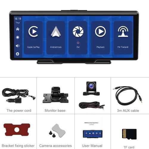 10.26 Inch Portable Car Smart Display: Wireless CarPlay, Android Auto, 1080P Dash Camera, Reverse View, GPS, FM Radio, For All Vehicles
