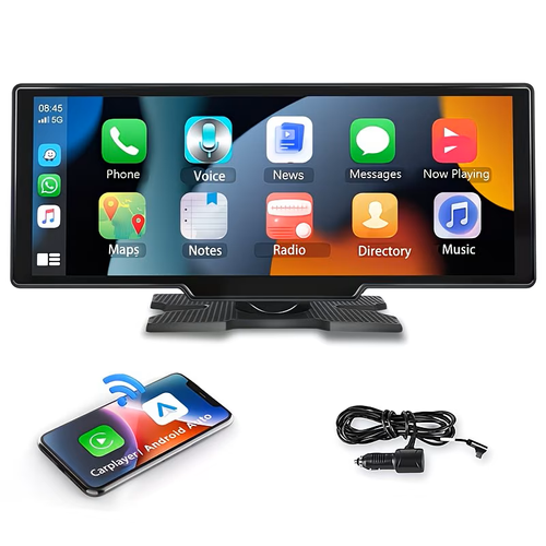 10.26 Inch Portable Car Smart Display: Wireless CarPlay, Android Auto, 1080P Dash Camera, Reverse View, GPS, FM Radio, For All Vehicles