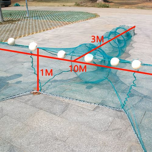 10M Large V-Shaped Fishing Net Trap With Floating Buoys, Heavy Duty Nylon Fish Shrimp Catching Net, Foldable Barrier Fishing Cage For River, Pond, Lake, Farm Aquaculture, All Season Fish Trap Net For African Fishermen