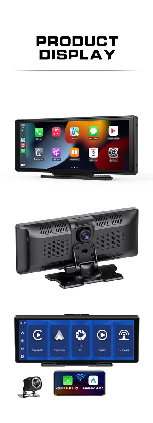 10.26 Inch Portable Car Smart Display: Wireless CarPlay, Android Auto, 1080P Dash Camera, Reverse View, GPS, FM Radio, For All Vehicles