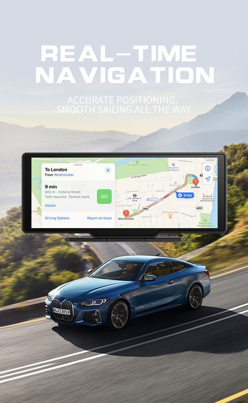 10.26 Inch Portable Car Smart Display: Wireless CarPlay, Android Auto, 1080P Dash Camera, Reverse View, GPS, FM Radio, For All Vehicles