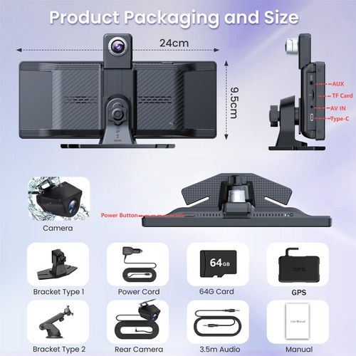 10.26 Inch Portable Car Smart Display: Wireless CarPlay, Android Auto, 1080P Dash Camera, Reverse View, GPS, FM Radio, For All Vehicles