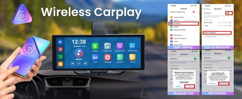 10.26 Inch Portable Car Smart Display: Wireless CarPlay, Android Auto, 1080P Dash Camera, Reverse View, GPS, FM Radio, For All Vehicles