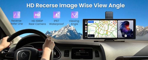 10.26 Inch Portable Car Smart Display: Wireless CarPlay, Android Auto, 1080P Dash Camera, Reverse View, GPS, FM Radio, For All Vehicles