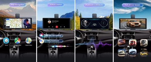 10.26 Inch Portable Car Smart Display: Wireless CarPlay, Android Auto, 1080P Dash Camera, Reverse View, GPS, FM Radio, For All Vehicles