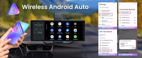 10.26 Inch Portable Car Smart Display: Wireless CarPlay, Android Auto, 1080P Dash Camera, Reverse View, GPS, FM Radio, For All Vehicles
