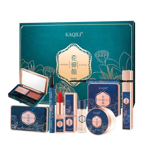 Kaqili luxury oriental flower 10pcs make up set air cushion BB cream lipgloss waterproof easy taken make up box beauty set