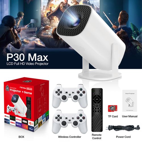 2024 Portable Home Theater P30 Mini Pocket Projector 180 ANSI Lumen Android 11 with LCD LED Smart Projector Game Controller