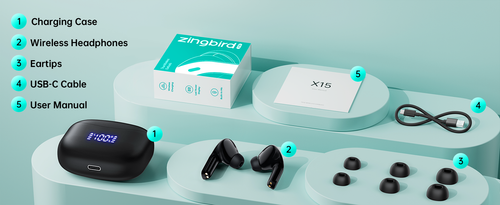 Wireless Earbuds, Bluetooth Ear Buds Headphones, 60H Long Playtime, Stereo Deep Bass, LED Power Display, IPX7 Sport Waterproof, Lightweight in-Ear Earphones with Mic for iPhone Android PC TV Computer