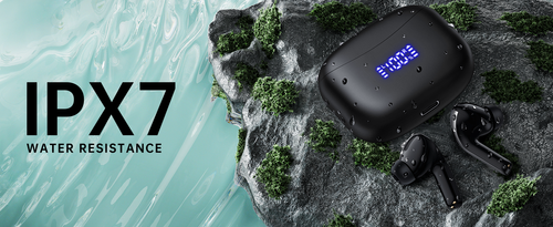 Wireless Earbuds, Bluetooth Ear Buds Headphones, 60H Long Playtime, Stereo Deep Bass, LED Power Display, IPX7 Sport Waterproof, Lightweight in-Ear Earphones with Mic for iPhone Android PC TV Computer