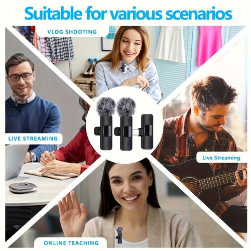 Beekinn Wireless Lavalier Clip-On Microphone - USB-C Rechargeable, 2.4GHz, Plug & Play, for iPhone, iPad, Android, Audio Video Recording, Live Streaming, Interview