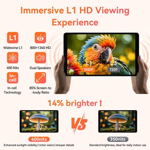 Lenovo Tab M8 Tablet, HD Android Tablet, Quad-Core Processor, 2GHz, 32GB Storage, Full Metal Cover, Long Battery Life, Android 10 Pie, Iron Grey