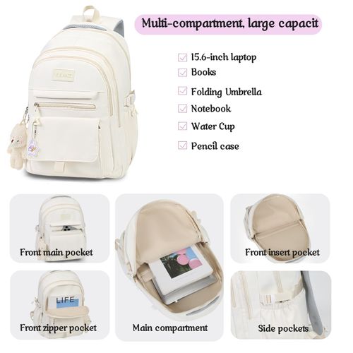 Girls Backpack for College High Middle School Student, Cute Aesthetic Bookbag for Teens Women