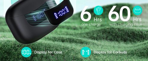 Wireless Earbuds, Bluetooth Ear Buds Headphones, 60H Long Playtime, Stereo Deep Bass, LED Power Display, IPX7 Sport Waterproof, Lightweight in-Ear Earphones with Mic for iPhone Android PC TV Computer