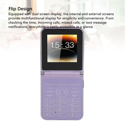2G Flip Cell Phone, 2.6 HD Display, Big Buttons, Clear Sound, High Resolution Camera, Built in LED Flashlight, Mobile Phone with 1400mAh Battery for Seniors (Violet)