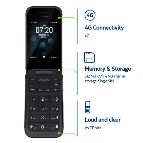 Long Battery Life! Nokia 2780 Flip Phone | Unlocked | Works with All Carriers | Ultra Long Standby | Black
