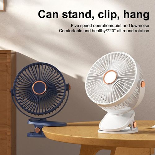 3 in 1 Portable Clip Fan with Hook, 360° Adjustable Desk Fan with 3-speed LED Light, 5 Speeds Quiet Cooling Fan, Strong Wind