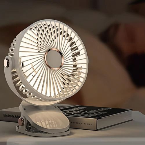 3 in 1 Portable Clip Fan with Hook, 360° Adjustable Desk Fan with 3-speed LED Light, 5 Speeds Quiet Cooling Fan, Strong Wind