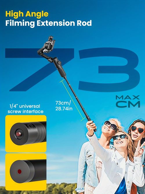 Smart XE AI Smartphone 3-Axis Gimbal Stabilizer for iPhone & Android – Handheld Face Tracking Stabilizer with RGB Fill Light, 73cm Extension Rod, Mini Tripod & PU Storage Case
