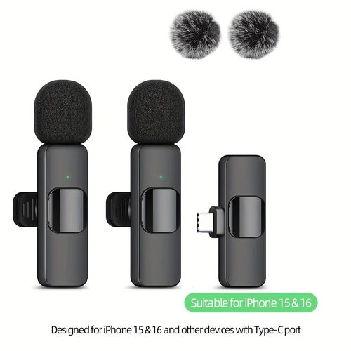 Beekinn Wireless Lavalier Clip-On Microphone - USB-C Rechargeable, 2.4GHz, Plug & Play, for iPhone, iPad, Android, Audio Video Recording, Live Streaming, Interview