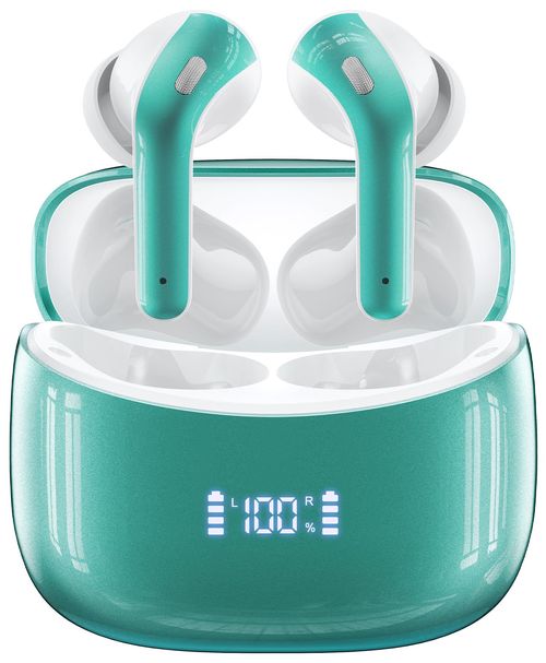 Wireless Earbuds, Bluetooth Ear Buds Headphones, 60H Long Playtime, Stereo Deep Bass, LED Power Display, IPX7 Sport Waterproof, Lightweight in-Ear Earphones with Mic for iPhone Android PC TV Computer