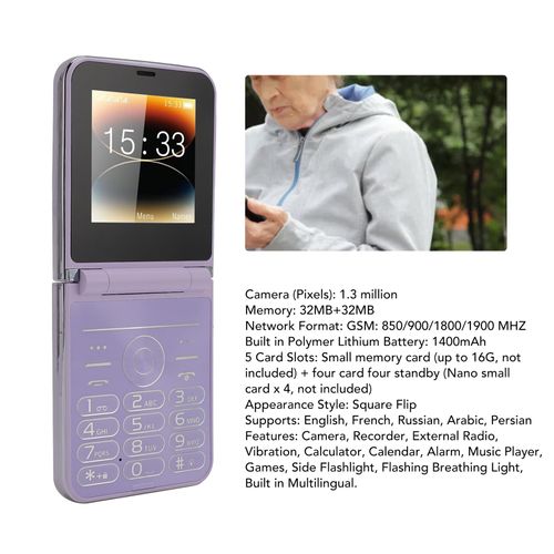 2G Flip Cell Phone, 2.6 HD Display, Big Buttons, Clear Sound, High Resolution Camera, Built in LED Flashlight, Mobile Phone with 1400mAh Battery for Seniors (Violet)