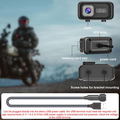 Motorcycle Dash Cam, Motorcycle Riding Recorder for Electric Dirt Bike, Bicycle, 2K Camera, 120° Wide Angle, IP65 Waterproo
