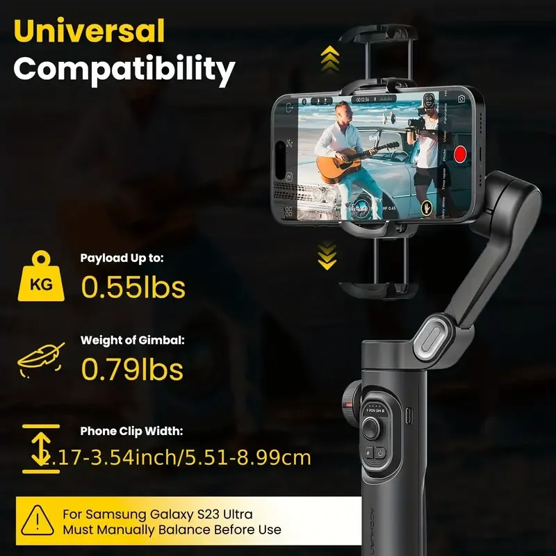 Smart XE AI Smartphone 3-Axis Gimbal Stabilizer for iPhone & Android – Handheld Face Tracking Stabilizer with RGB Fill Light, 73cm Extension Rod, Mini Tripod & PU Storage Case