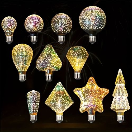 A60 Fireworks Light Bulb - Colorful Christmas Decor, RGB Multicolor Glass Ball Lamp, 5W Power Output, No Battery Required
