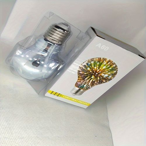 A60 Fireworks Light Bulb - Colorful Christmas Decor, RGB Multicolor Glass Ball Lamp, 5W Power Output, No Battery Required