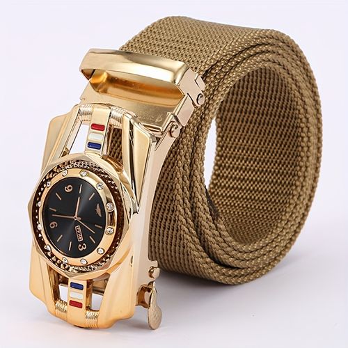 Men'S Casual Outdoor Belt with Watch Face Design