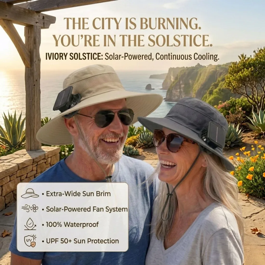 Solar-powered fan hat with rechargeable