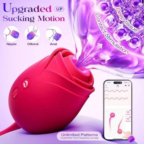 MOOLIGIRL Rose Toy Thrusting Dildo Vibrator, App Control Sucking Adult Sex Toys for Women & Couples, 10 Suction & 10 Thrusting Vibration Modes, Waterproof Sex Toy for Clitoral G-Spot S&M Whips