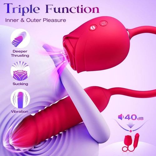 MOOLIGIRL Rose Toy Thrusting Dildo Vibrator, App Control Sucking Adult Sex Toys for Women & Couples, 10 Suction & 10 Thrusting Vibration Modes, Waterproof Sex Toy for Clitoral G-Spot S&M Whips