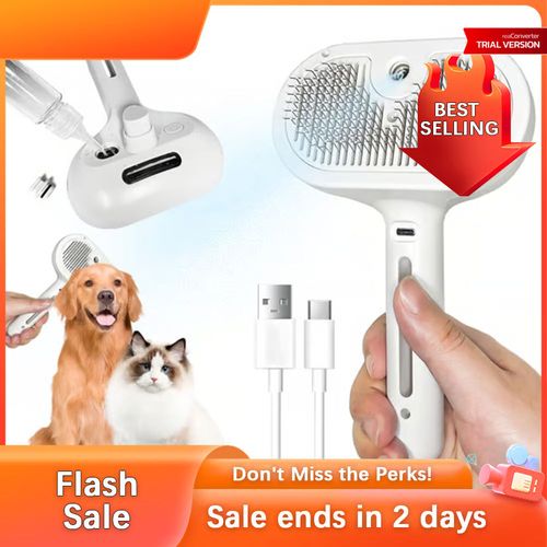 Self-Cleaning Spray Cat and Dog Brush for Shedding