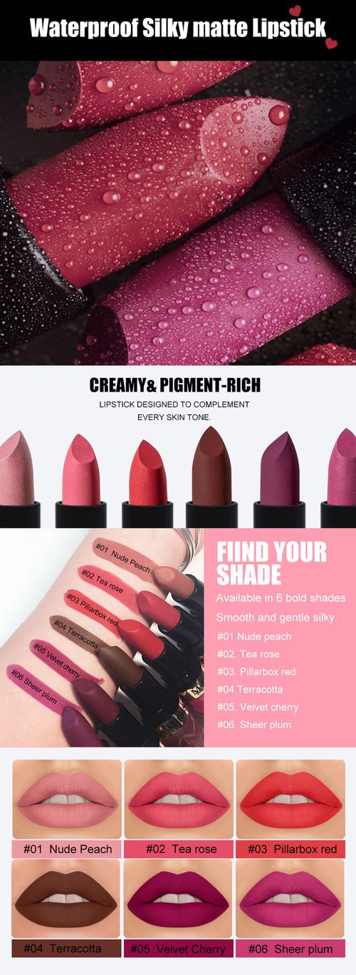 6-Piece Matte Lipstick Set - Long-Lasting, Non-Fading, Non-Changing, Matte Finish