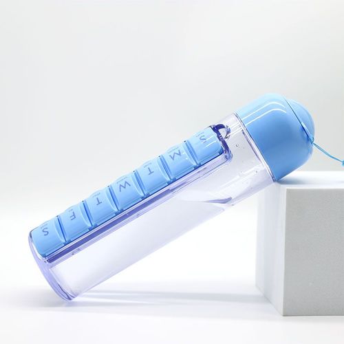 Pill Water Bottle Daily Pill Box Organizer with Water Bottle 7 Day Plastic Vitamin Pill Box
