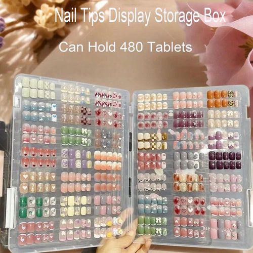 1Pc Dustproof Large Capacity Nail Art Storage Box Wearable Nail Patch Display Board Box Transparent Plastic Organizer for 480pcs