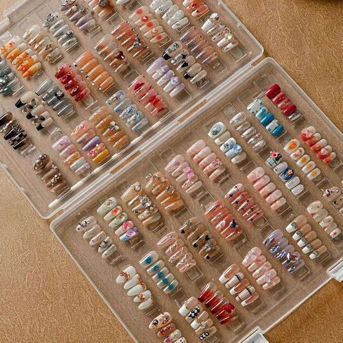 1Pc Dustproof Large Capacity Nail Art Storage Box Wearable Nail Patch Display Board Box Transparent Plastic Organizer for 480pcs