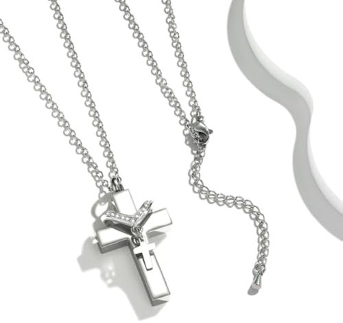 Double Cross Cremation Jewelry for Ashes Stainless Steel Memorial Ashes Urn Pendant Necklace Keepsake Jewelry Urn