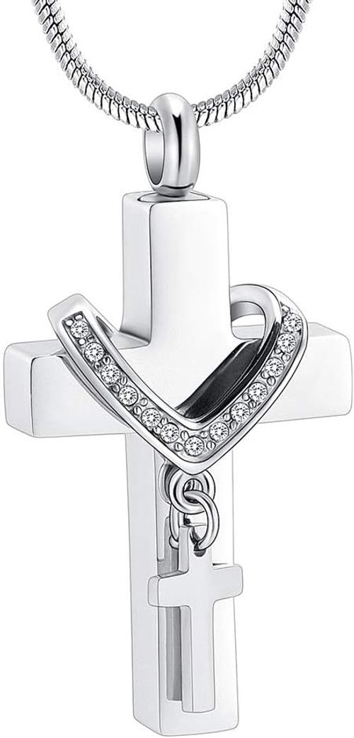 Double Cross Cremation Jewelry for Ashes Stainless Steel Memorial Ashes Urn Pendant Necklace Keepsake Jewelry Urn