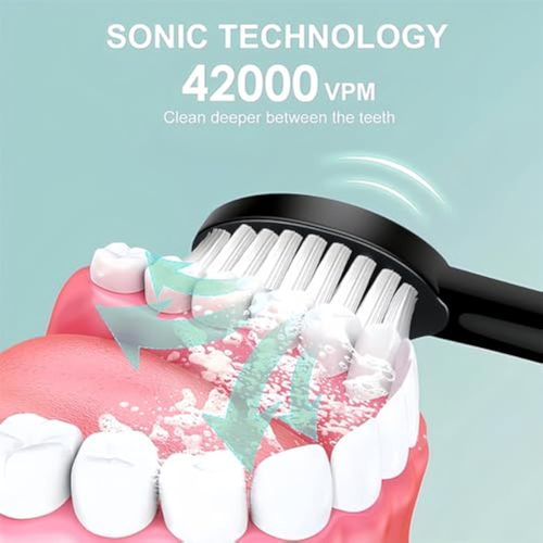 JIMBOBO Electric Toothbrush for Adults and Kids, Sonic Powerd Whitening Toothbrush with 8 Brush Heads, 6 Cleaning Modes, 2 Mins Smart Timer, 42000 VPM, USB Rechargeable, One Charge for 60 Days (Black)