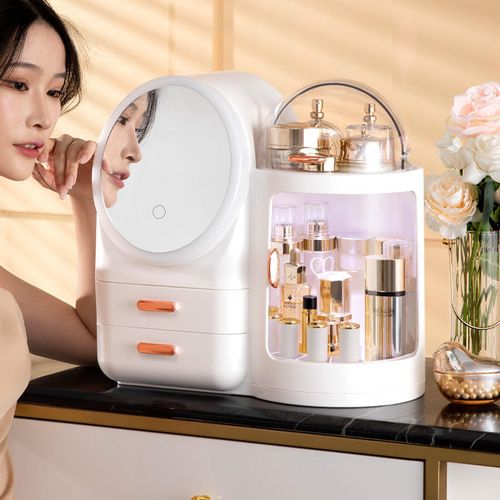 LED Filled Light Mirror Cosmetic Storage Box Light Luxury Dressing Table