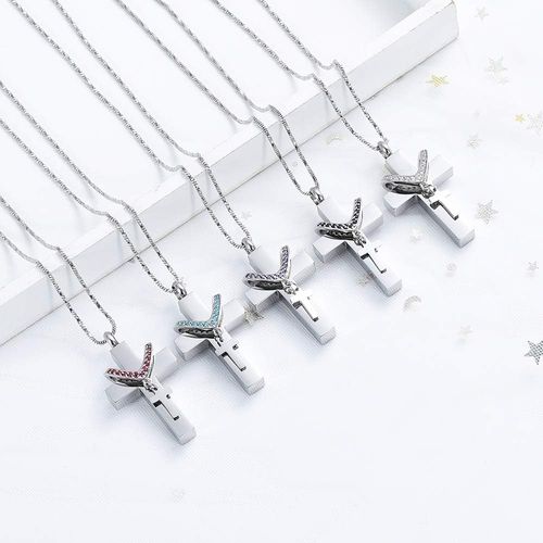 Double Cross Cremation Jewelry for Ashes Stainless Steel Memorial Ashes Urn Pendant Necklace Keepsake Jewelry Urn