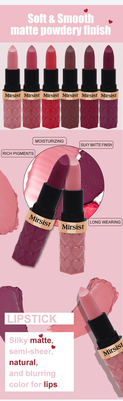 6-Piece Matte Lipstick Set - Long-Lasting, Non-Fading, Non-Changing, Matte Finish