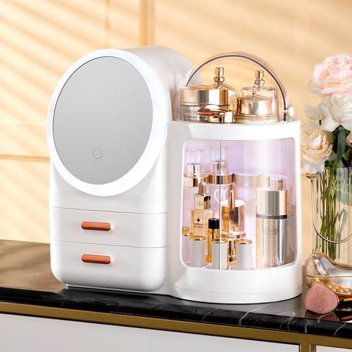 LED Filled Light Mirror Cosmetic Storage Box Light Luxury Dressing Table