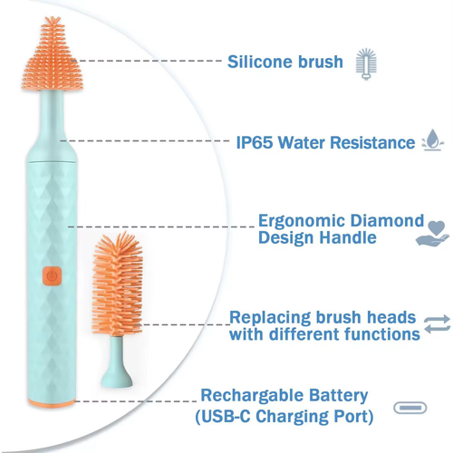 Silicone 360° Rotating Automatic Baby Bottle & Nipple Brush。