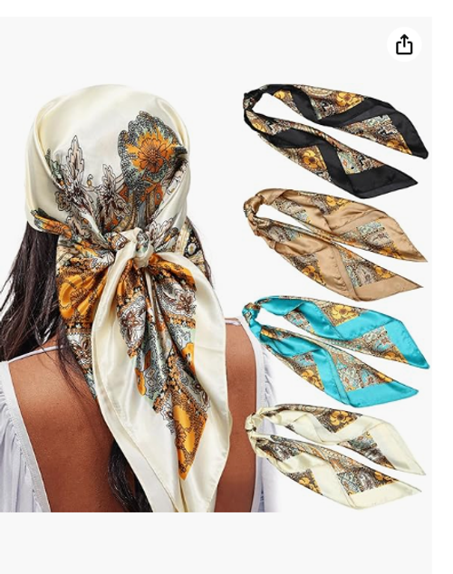 Half-price new four-piece set paisley satin silk scarf – for shawl & headscarf use